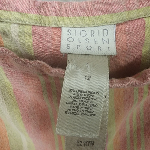 Sigrid Olsen Sport Ankle Crop Linen Women's Striped Pants Size 12 - Picture 7 of 7